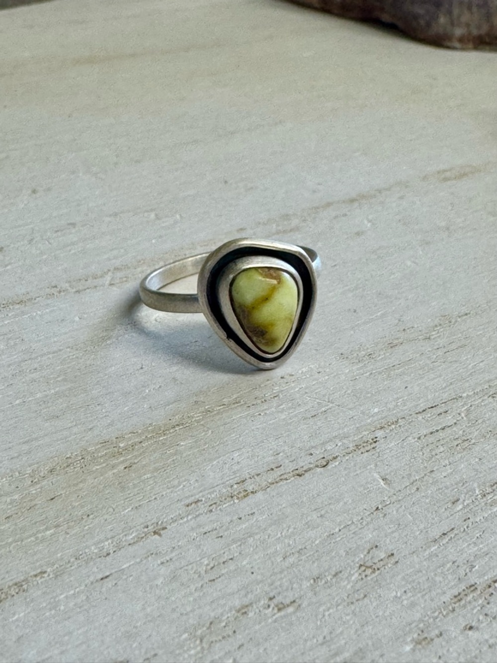 Sonoran Palomino Variscite Sterling Silver Teardrop Shadow Box Ring - Size 6.75